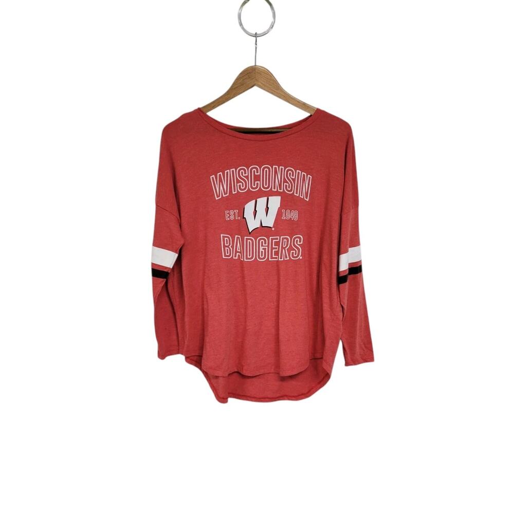 National Collegian Wisconsin Badgers Red 3/4 Sleeve Raglan T-Shirt Size Large